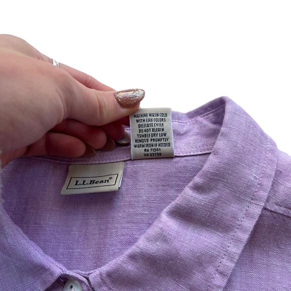 L.L. Bean Women’s 2X Purple Chambray 100% Linen Button Front Short Sleeve Shirt - Picture 5 of 12